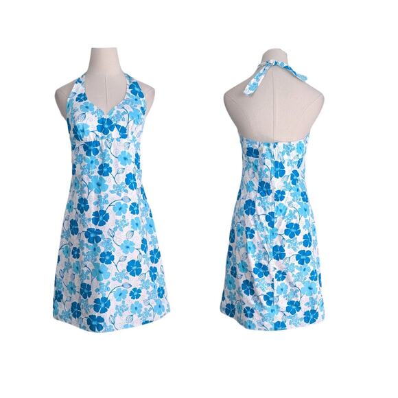 Lilly Pulitzer Dresses & Skirts - Vintage Lilly Pulitzer Dress Halter Mini 90S Y2K Tropical Floral Turtle Blue 8